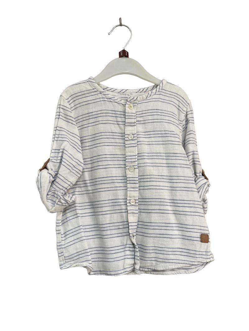 Preloved Zara Kids - White Blue Stripe Linen Button Shirt (2-3y)