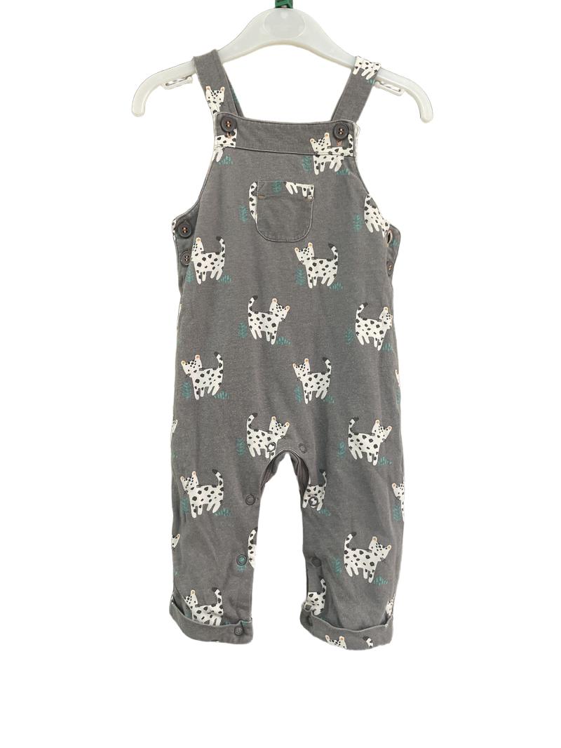 Preloved John Lewis - Grey Dungarees With Animal Print  (6-9m)