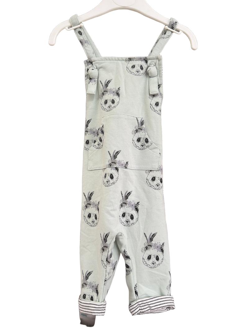 Preloved Mamas And Papas - Green Panda Dungarees (3-6m)