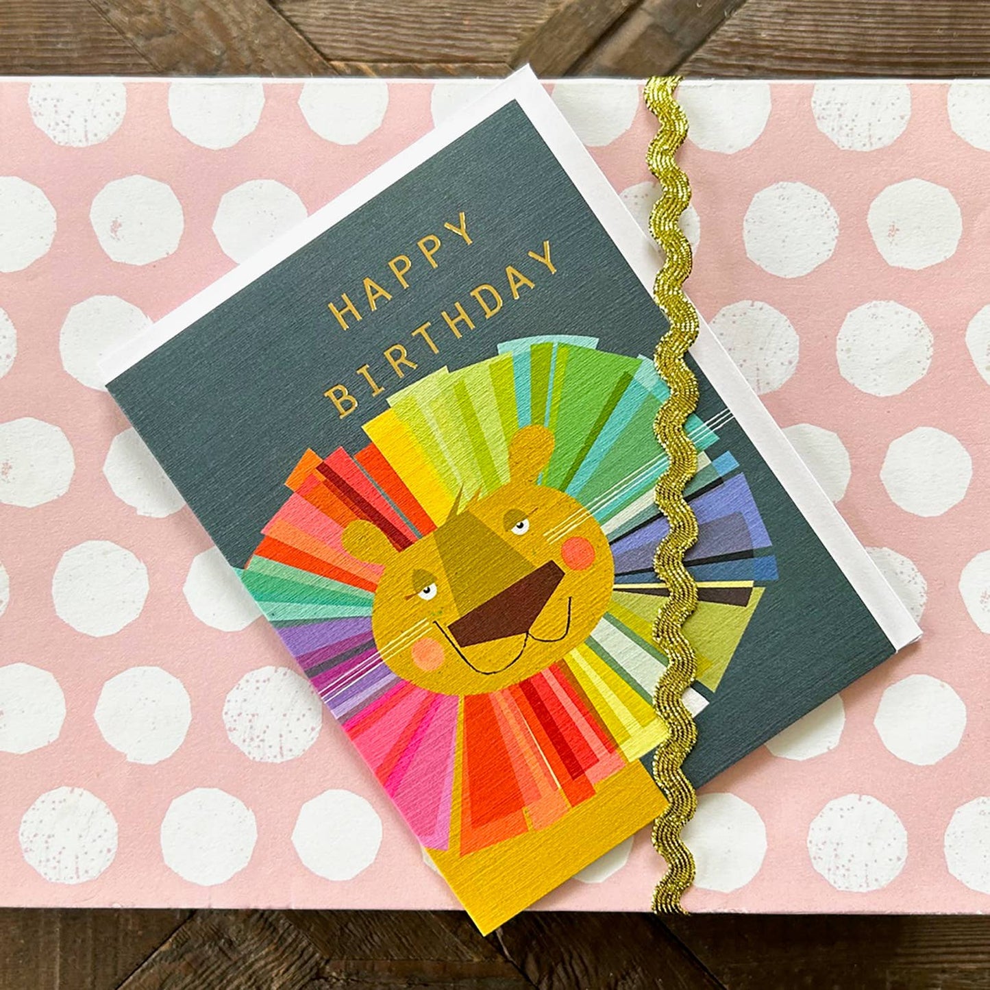 TW202 Mini Gold Foiled Lion Birthday Card