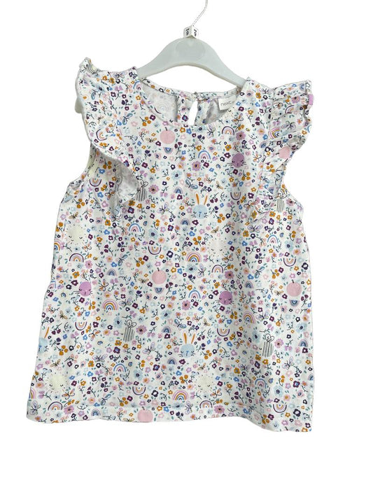 Preloved Next - Floral Rainbow Bunny Print Sleeveless Flutter Shirt (9-10y)