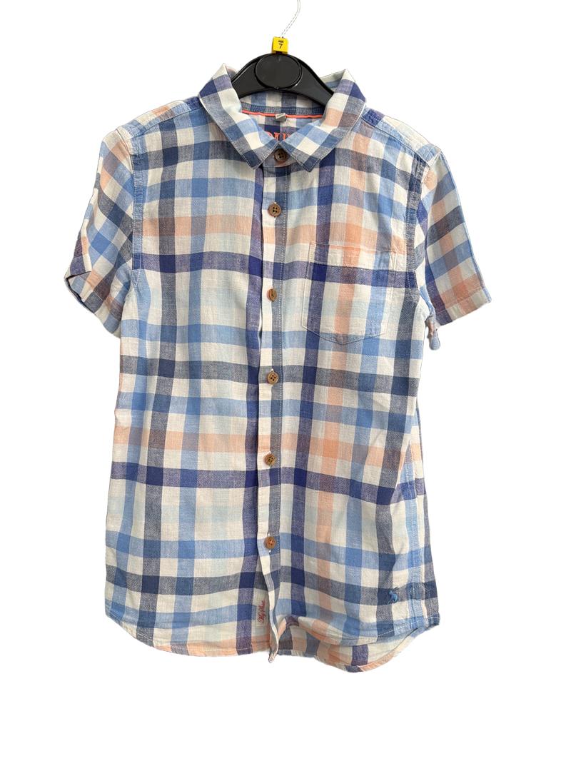 Preloved Joules - Blue And Peach Checked Short-sleeve Shirt (7-8y)