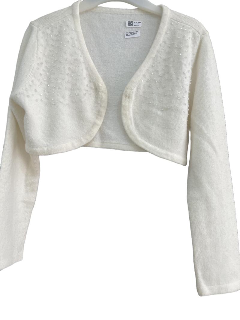 Preloved Unknown Brand - White Bolero Shrug Sweater With Beads (3-4y, 4-5y) - Top