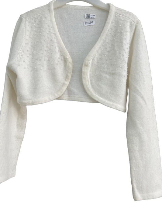 Preloved Unknown Brand - White Bolero Shrug Sweater With Beads (3-4y, 4-5y) - Top