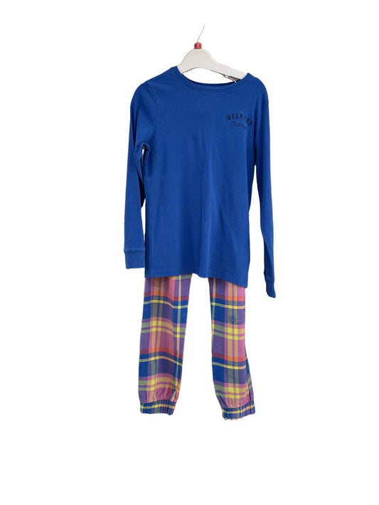 Preloved Next - Blue Plaid Tartan Long-sleeved Top And Trousers Pyjamas (10-11y)