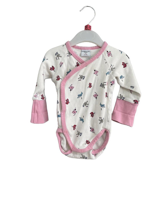 Preloved Polarn O. Pyret - Pink / White Animal Design Bodysuit (2-4m) - Onesie