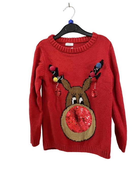 Preloved Next - Red Sequin Nose Reindeer Jumper (6-7y)