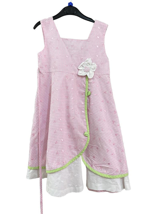 Preloved Rare Editions - Pink Gingham Embroidered Sleeveless Flower Dress (6-7y) - Dress