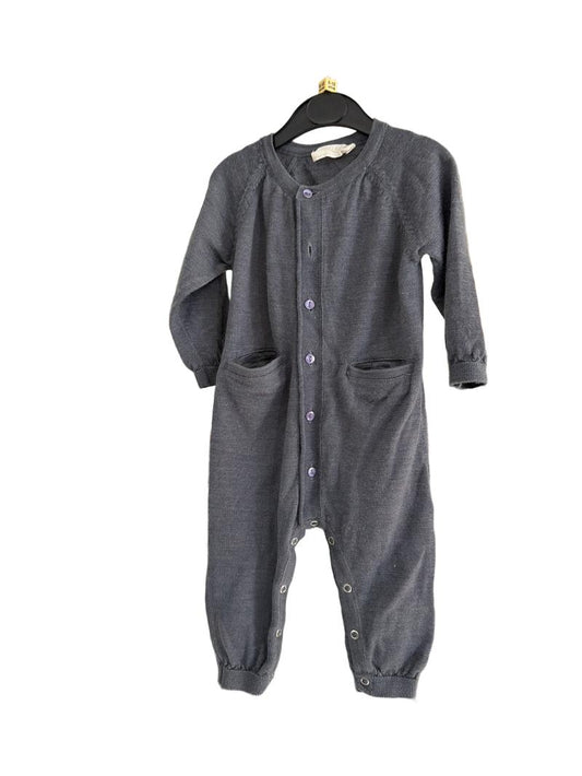 Preloved Merino Kids - Gray Wool Long-sleeved Sleepsuit Onesie (6-12m)