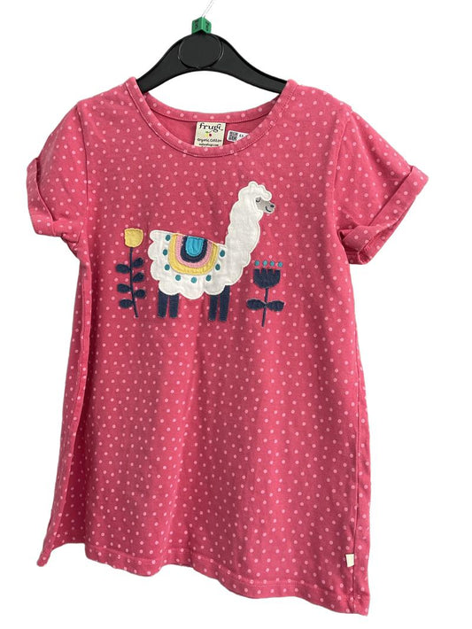 Preloved Frugi - Pink Llama Polka Dot Short-sleeved T Shirt (5-6y)