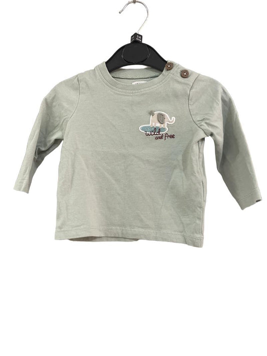 Preloved John Lewis - Light Green Long Sleeve Top, With Elephant Wild And Free Embroidery.  (3-6m)