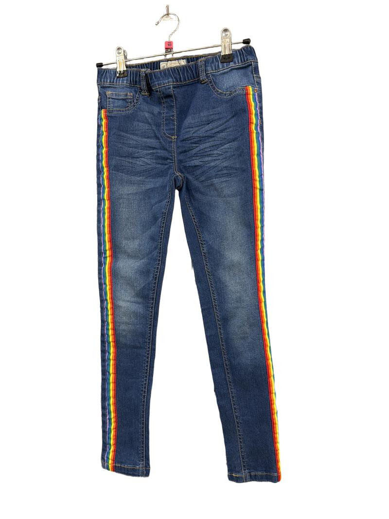 Preloved Next - Blue Jean Leggings With Rainbow Tape Decoration (10-11y)