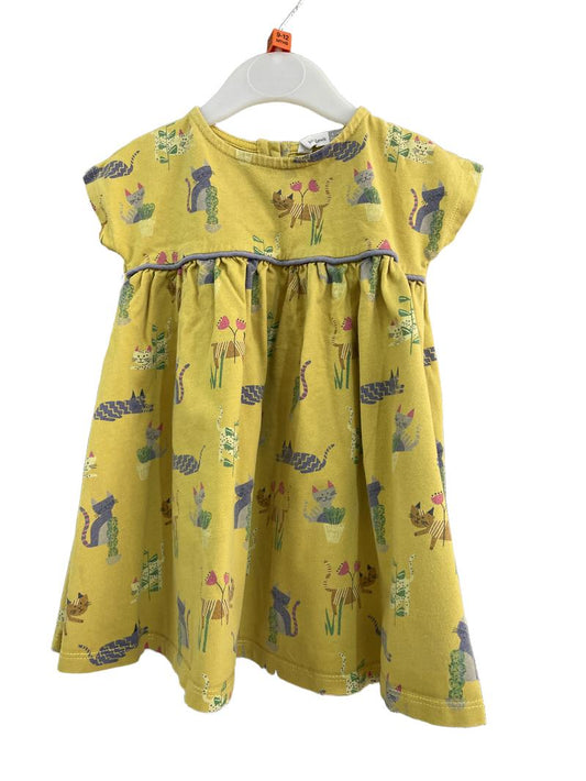 Preloved John Lewis - Yellow Cat Short-sleeved Dress (9-12m)
