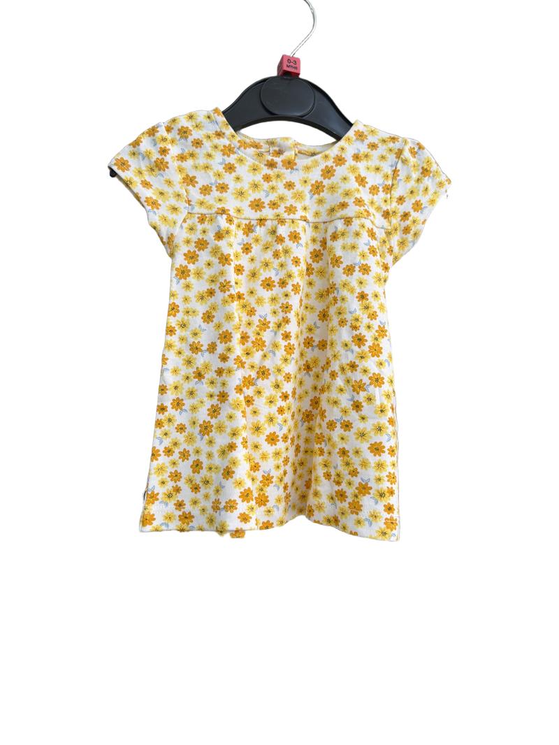 Preloved C&A - White Yellow Floral Print Short-sleeved Dress (Newborn)