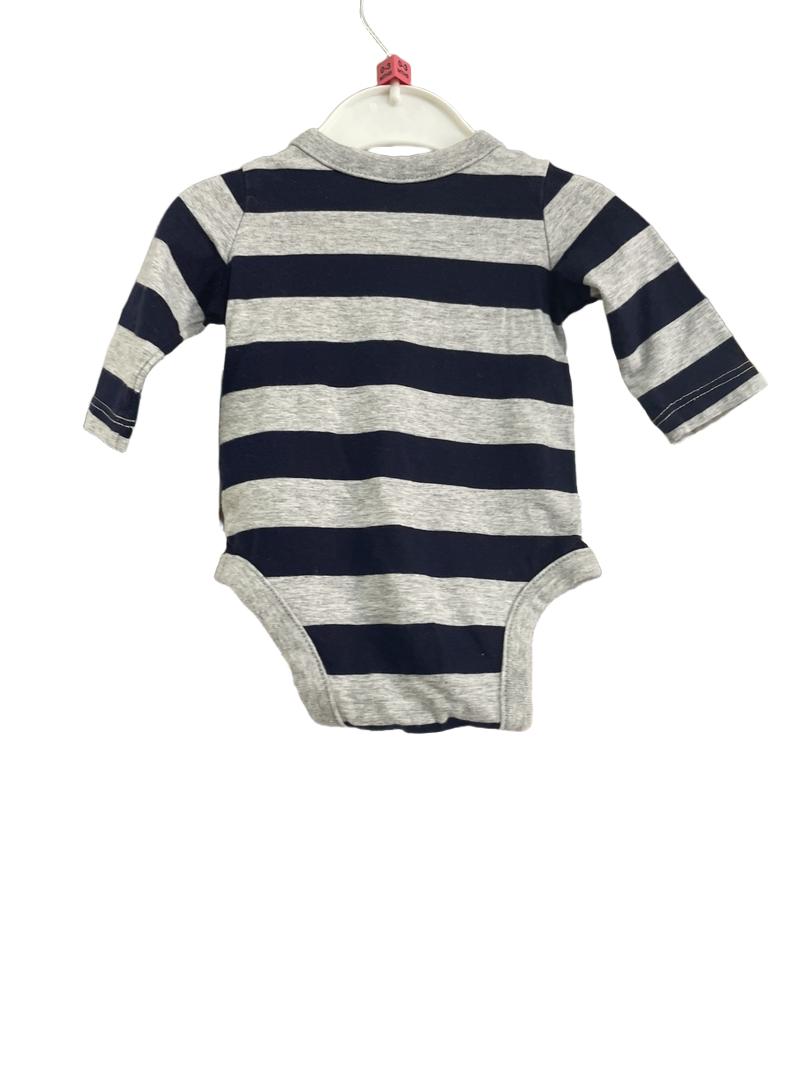 Preloved Baby Gap - Grey And Navy Stripe Long Sleeve Vest Top. (0-3m)