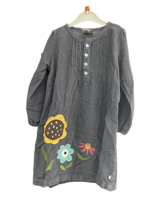Preloved Frugi - Grey Corduroy Long Sleeve Dress With Flowers. (4-5y)