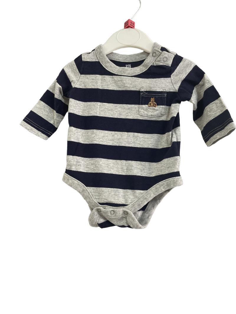 Preloved Baby Gap - Grey And Navy Stripe Long Sleeve Vest Top. (0-3m)