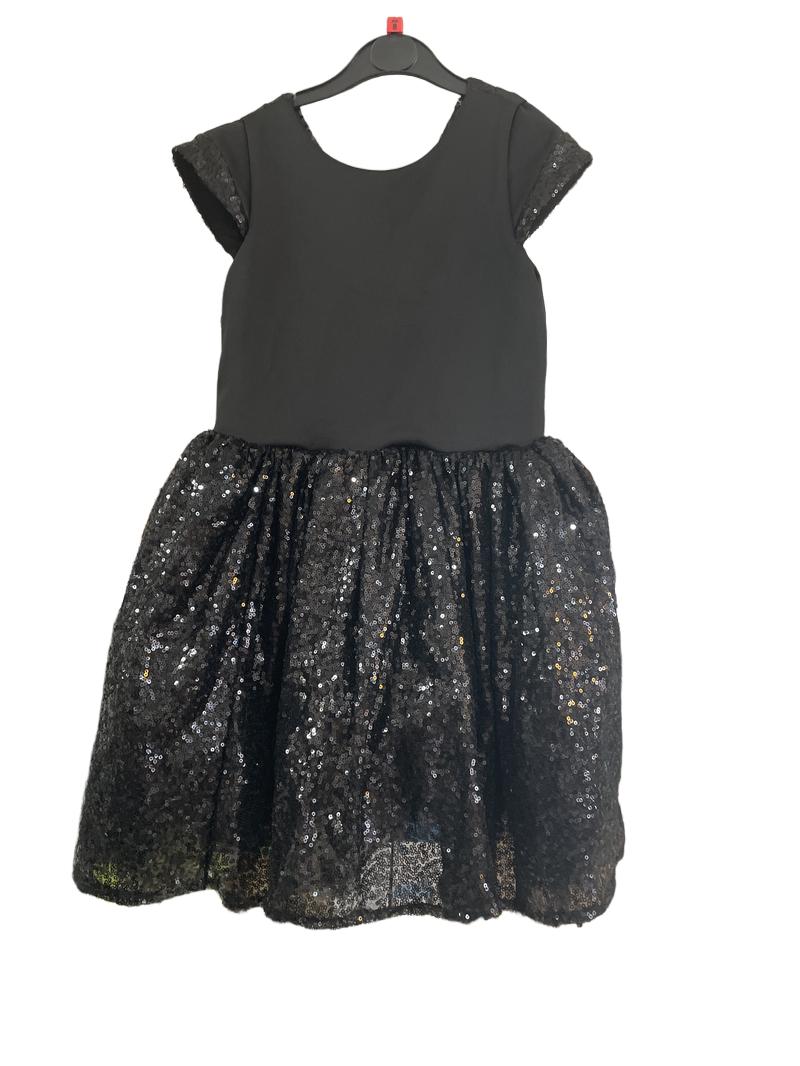 Preloved Unknown Brand - Black Sequin Party Dress With Bow On Back. (8-9y)
