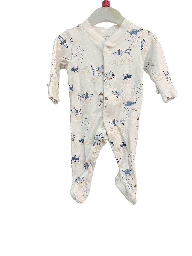 Preloved Marks & Spencer - White Blue Dog Print Sleep Suit, Newborn (0-3m)
