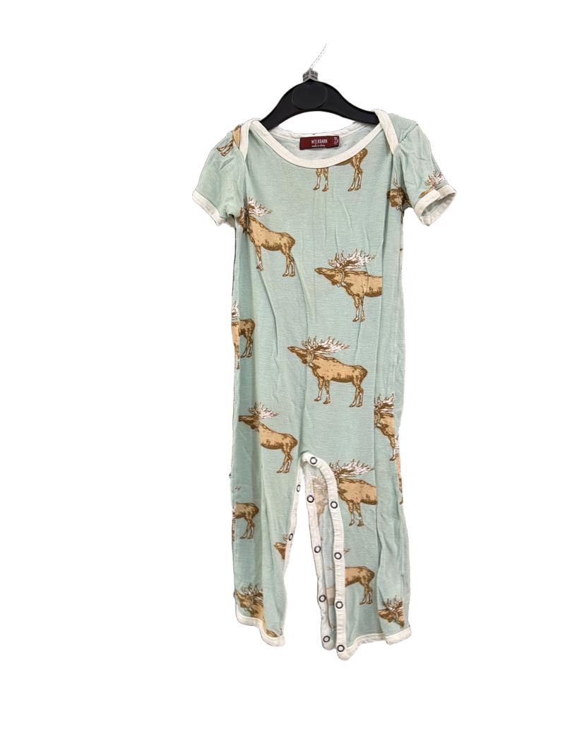 Preloved Milkbarn - Green Moose Print Short-sleeved Romper Bodysuit (12-18m)