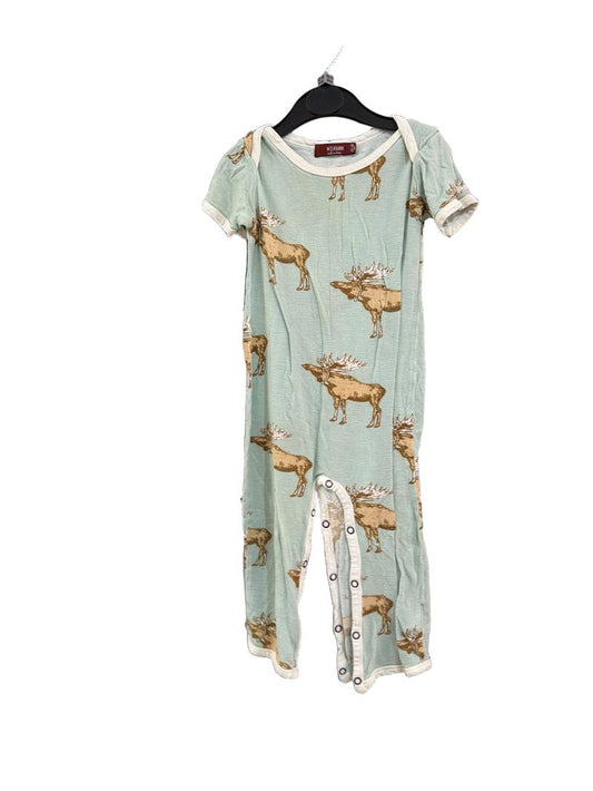 Preloved Milkbarn - Green Moose Print Short-sleeved Romper Bodysuit (12-18m)