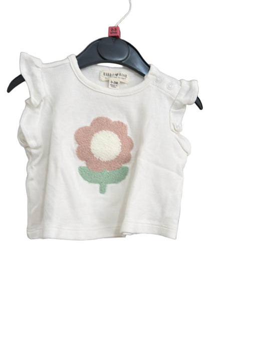 Preloved Emily And Oliver - White Flower Appliqué T Shirt (0-3m)