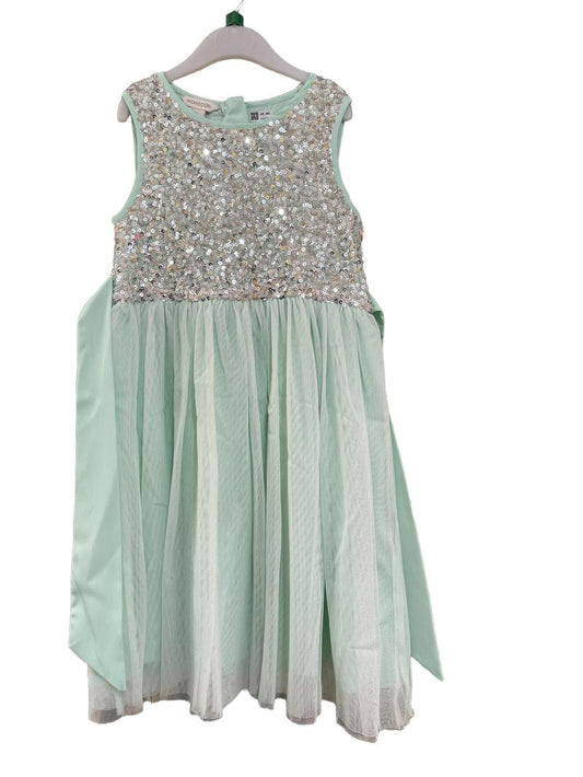 Preloved Monsoon - Dress - Sea Green Pastel Tulle Sleeveless Dress With Silver Sequins (5-6y)