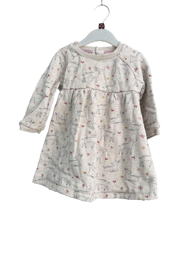 Preloved John Lewis - Pink Deer Print Long-sleeved Dress (18-24m)