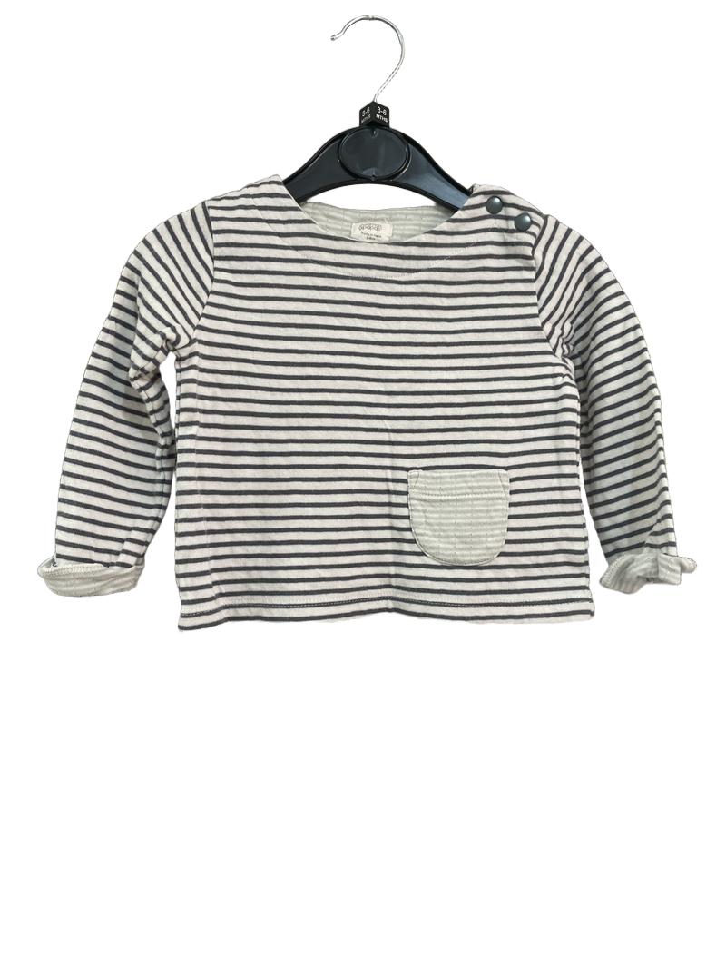Preloved Mamas And Papas - Grey And White Stripe Long Sleeve Top. (3-6m)