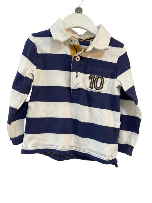 Preloved John Lewis - Blue White Stripe Long-sleeved Rugby Shirt (12-18m)