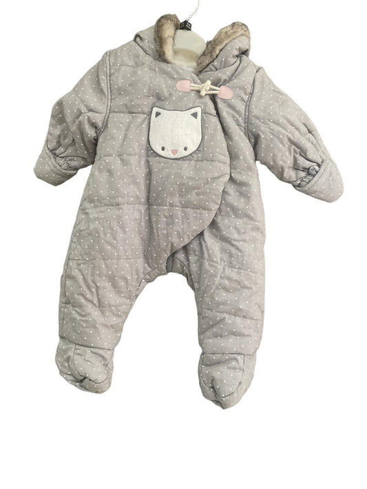 Preloved Obaibi - Grey Snowsuit Spotty With Cat, Warm Lining. (3-6m)