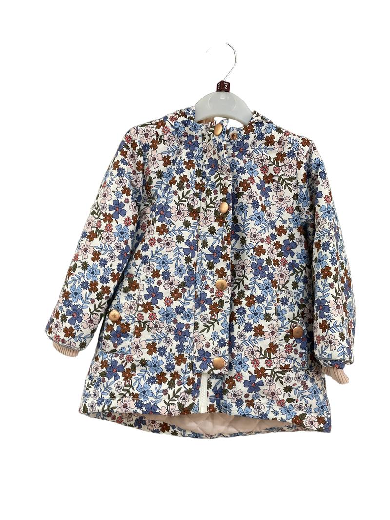 Preloved Mini Club - White Pink Blue Floral Fleece Lined Jacket (2-3y)
