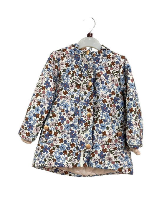 Preloved Mini Club - White Pink Blue Floral Fleece Lined Jacket (2-3y)