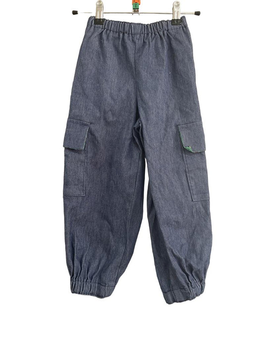 Preloved Handmade - Handmade Blue Trousers With Velcro Leg Pockets  (4-5y)