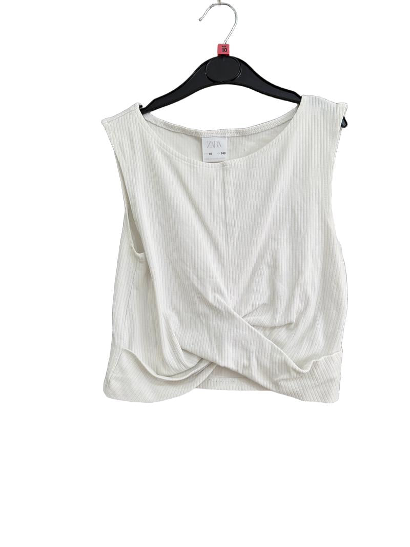 Preloved Zara - White Ribbed Sleeveless Top Vest (10-11y)