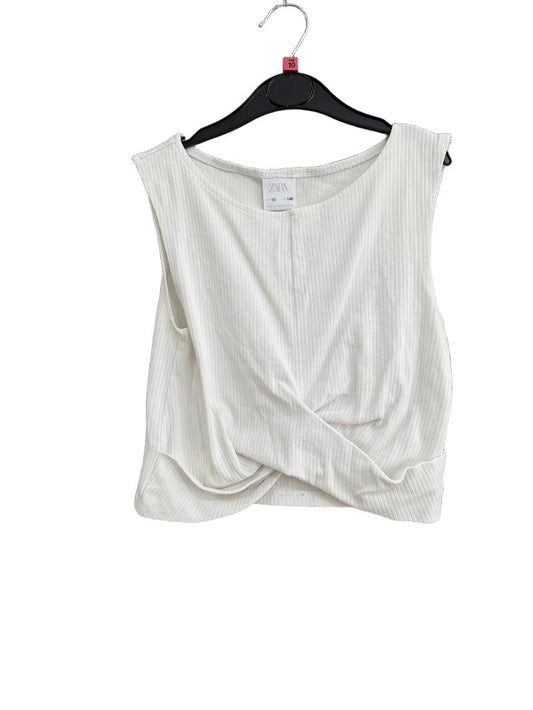 Preloved Zara - White Ribbed Sleeveless Top Vest (10-11y)