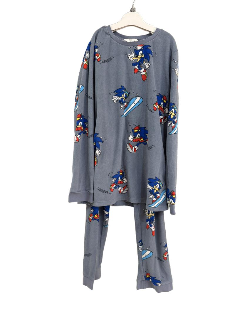 Preloved Marks & Spencer - Gray Fleece Sonic The Hedgehog Long-sleeved Pyjama Set (12-13y)