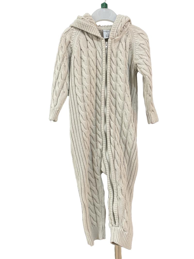 Preloved Polarn O. Pyret - Cream Knit Onesie Hooded Pram Suit (6-9m)
