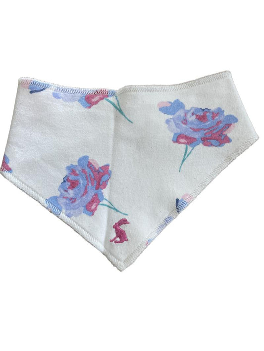 Preloved Joules - Dribble Bib - Reversible Pink Pattern And White Flower.