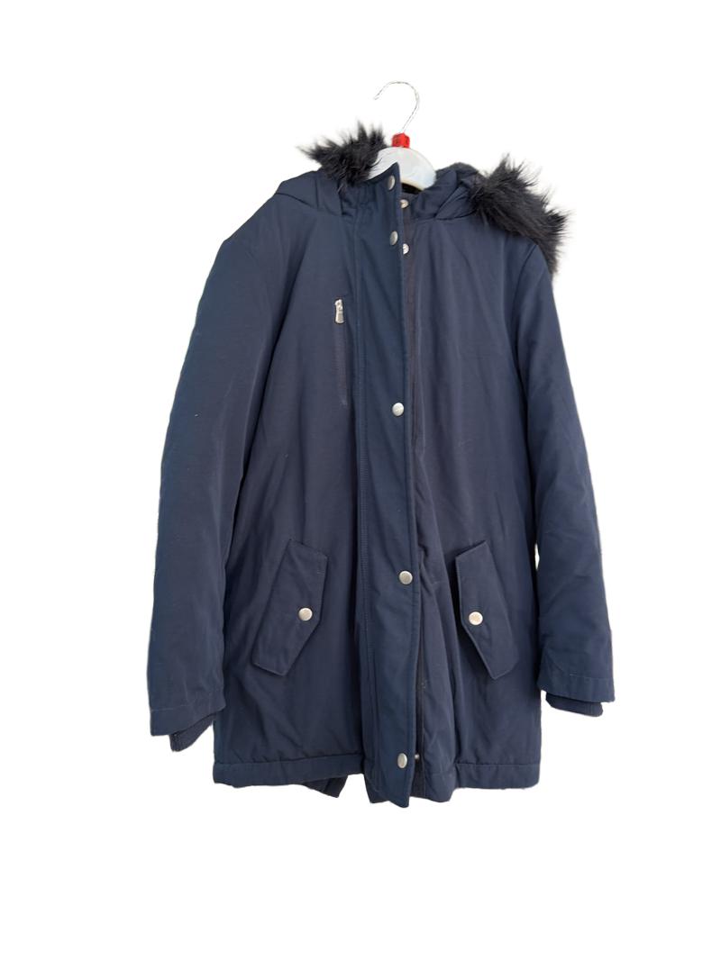 Preloved Marks & Spencer - Navy Fleece-lined Parka With Fur-lined Hood (8-9y)