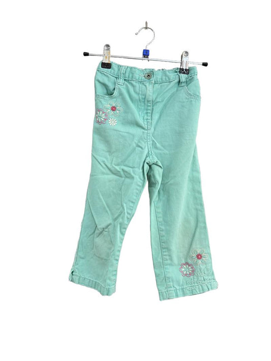 Preloved Cherokee - Green Jeans With Flower Embroidery (6-7y)