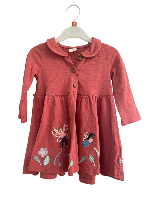 Preloved Frugi - Pink Garden Fairy Applique Long-sleeved Dress (9-12m)