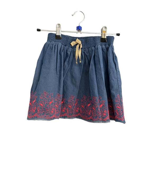 Preloved Billieblush - Blue Chambray Skirt With Neon Pink Embroidery (6-7y)