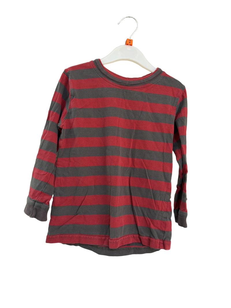 Preloved Mini Mode - Red Grey Stripe Long-sleeved T Shirt (4-5y)