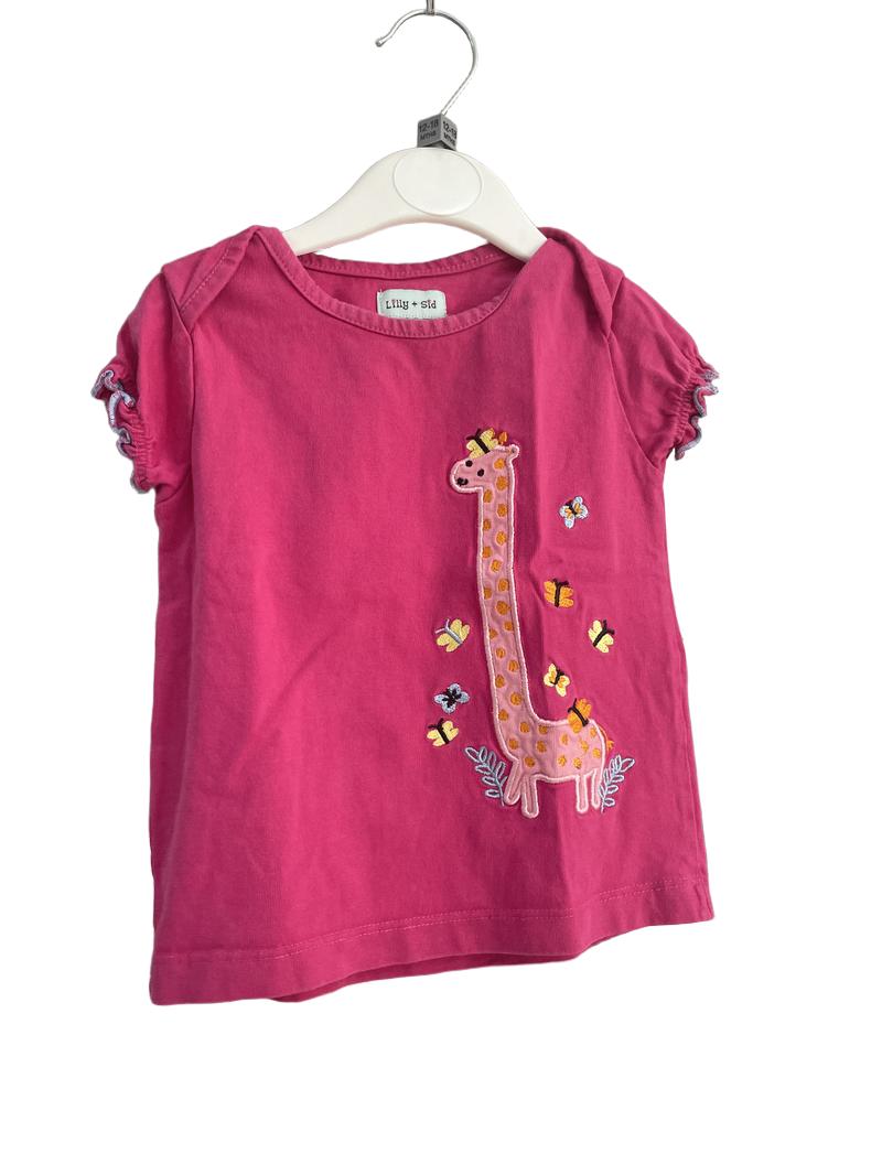 Preloved Lilly + Sid - Pink Giraffe Applique T Shirt (12-18m)