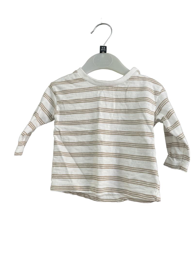 Preloved Marks & Spencer - Beige White Stripe Long-sleeved T Shirt (3-6m)