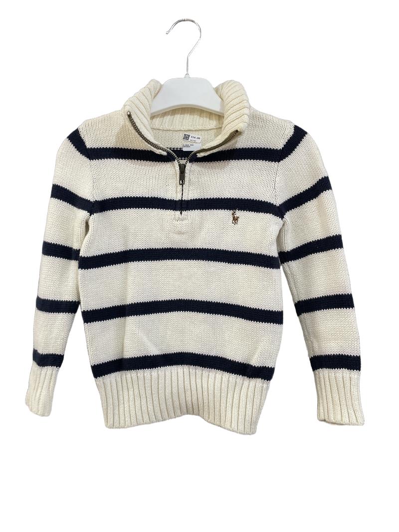 Preloved Polo Ralph Lauren - Top - Cream And Navy Stripe Knit Half-zip Jumper (4-5y)