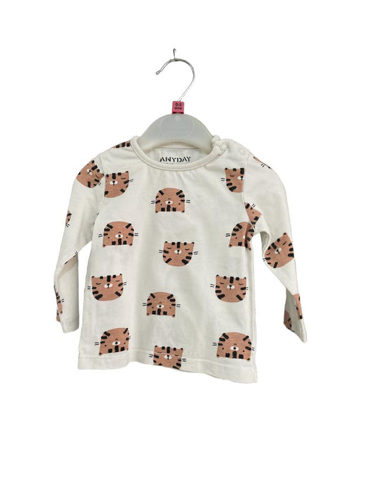 Preloved John Lewis - Cream Tiger Print Long-sleeved T Shirt  (0-3m)