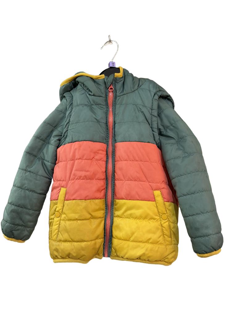 Preloved White Stuff - Green Red Yellow Puffer Jacket Gilet With Removable Sleeves (3-4y)