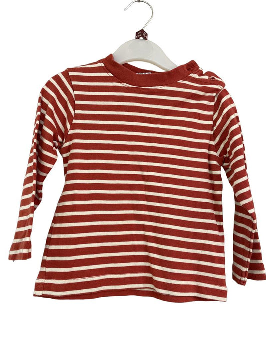 Preloved Jojo Maman Bebe - Top - Red And White Breton Stripe Button Shoulder Long-sleeved Shirt (18-24m)